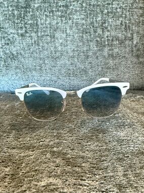 Ray-Ban White Frame Sunglasses with Blue Gradient Lenses